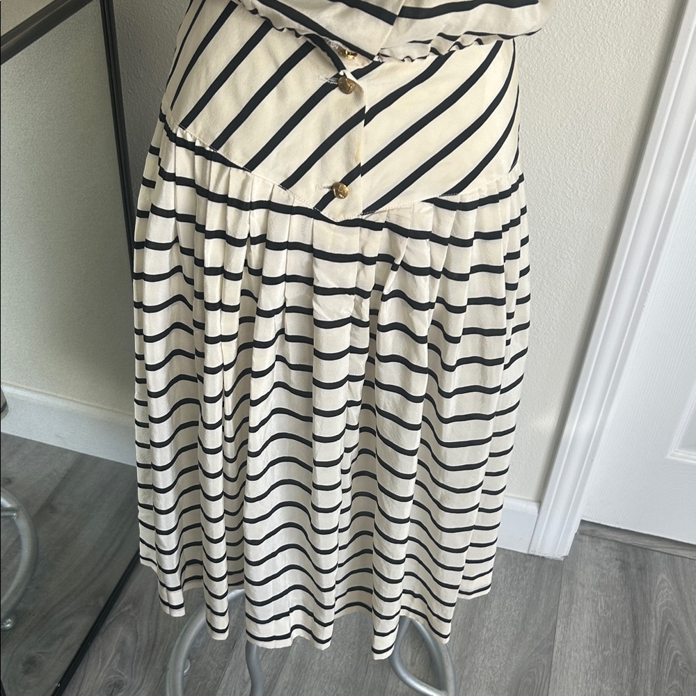 VINTAGE CHANEL SILK Striped Black and White Women's Dress - Picture 6 of 16